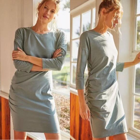 Anthropologie Sundry Womens Fall 3/4 Sleeve Shirred Mini Dress Size L Moss Green - Picture 1 of 7